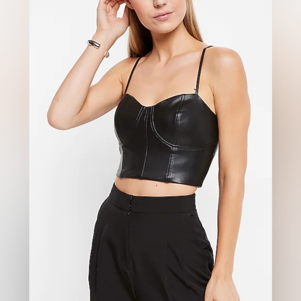Body Contour Faux Leather Corset Cropped Top - XS